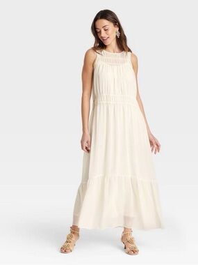 a new day Cream Sleeveless Maxi Dress - Light Tiered Boho
